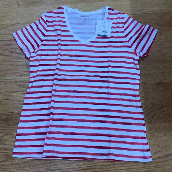Croft & Barrow classic tee v- neck red on white striped NWT - Picture 2 of 5